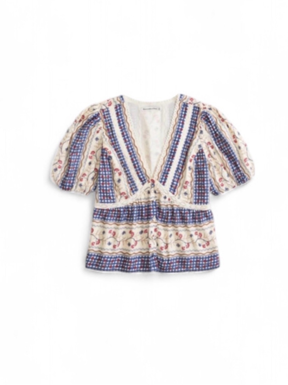 Abercrombie & Fitch Peasant Gingham
Babydoll Puff Sleeve Americana Top Woman’s M